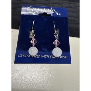 Crystale Earrings Made With Beautful Pink Swarovski Crystal Beads Vintage E1-2